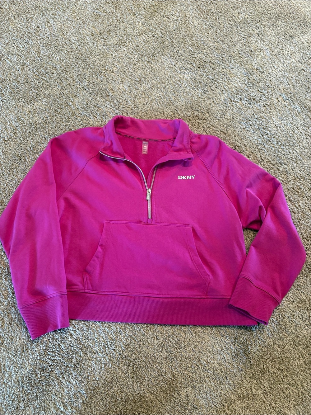 DKNY Women's Bright Fuchsia Quarter-Zip Pullover crop Sweatshirt